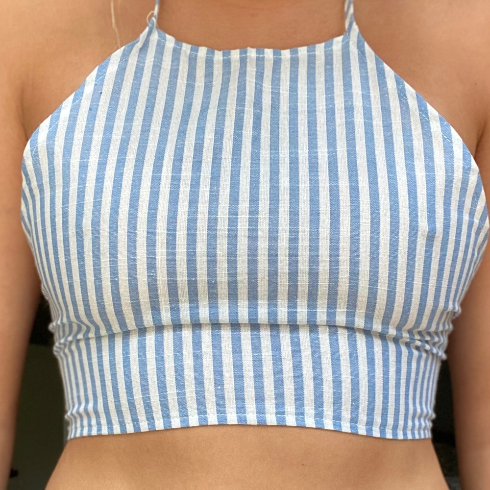 Striped open back crop top
